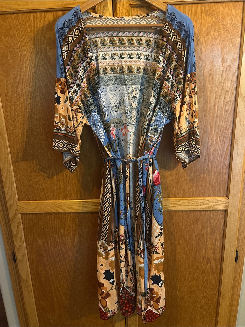 Boho Multi Print Mixed Media Maxi Robe - Picture 2 of 6